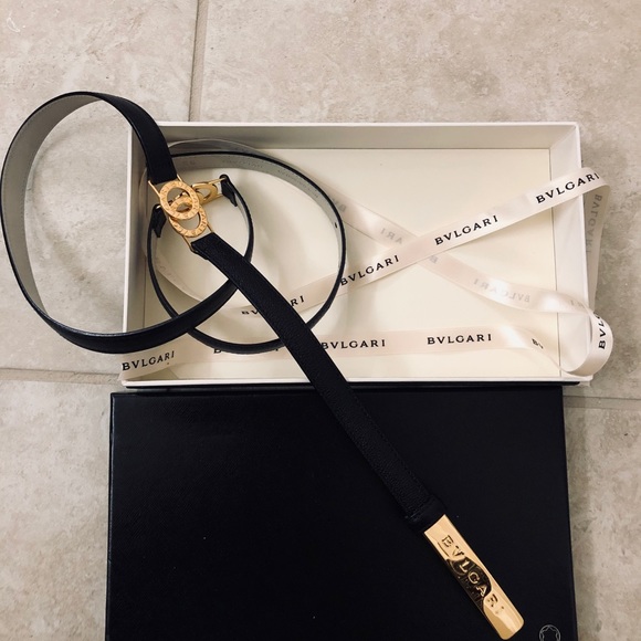 Brand New BVLGARI Leather Belt with GoldTone Logos - Picture 5 of 5